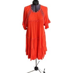 Patrons of Peace Dress Orange Boho Casual Coastal Hippie Beach Babydoll Large